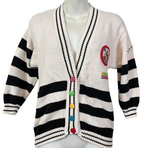 Dockers Vintage Black White Colorful V-Neck Cardigan Sweater Logo Cotton XS S